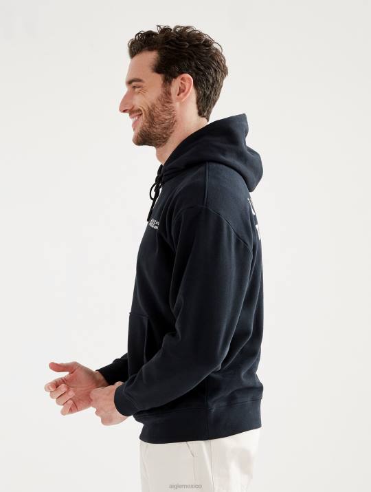 Aigle 86DD38 ropa negro hombres sudadera estampada con capucha