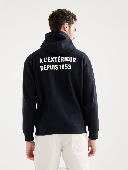 Aigle 86DD38 ropa negro hombres sudadera estampada con capucha