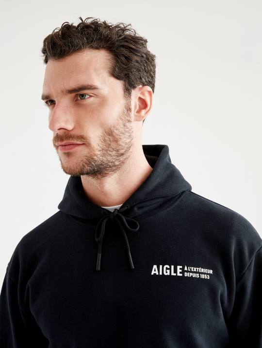 Aigle 86DD38 ropa negro hombres sudadera estampada con capucha