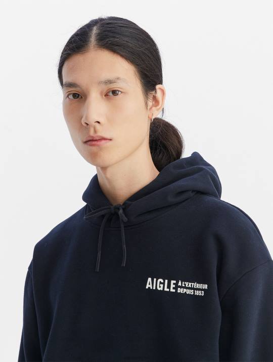 Aigle 86DD38 ropa negro hombres sudadera estampada con capucha