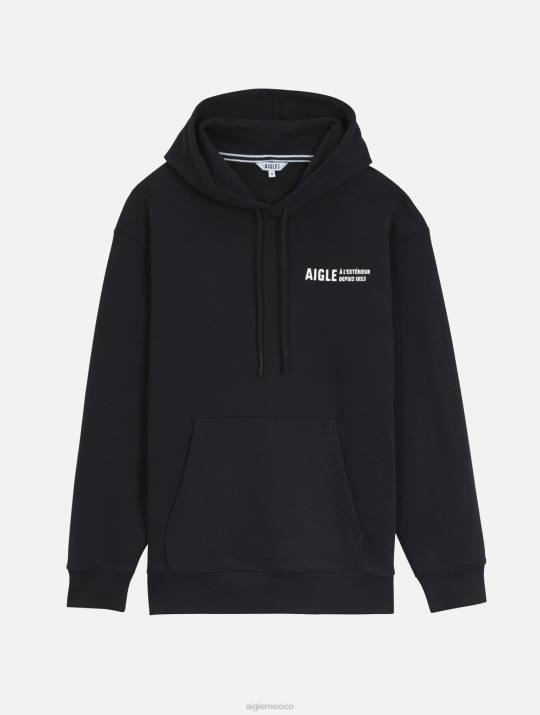 Aigle 86DD38 ropa negro hombres sudadera estampada con capucha