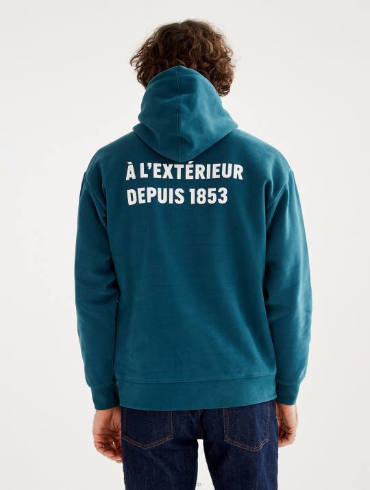 Aigle 86DD81 ropa tormenta azul hombres sudadera estampada con capucha