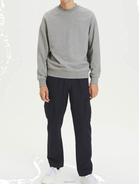 Aigle 86DD92 ropa cuero gris hombres sudadera de algodón orgánico con cuello redondo