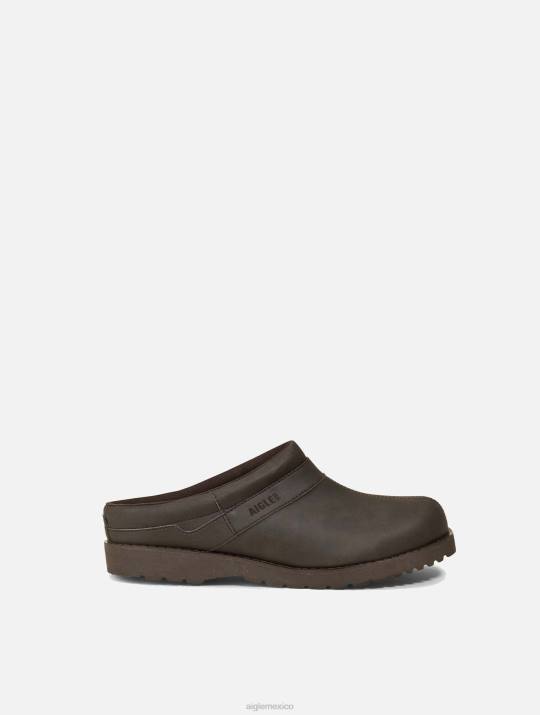 Aigle 86DD314 zapatos marron oscuro hombres zueco de cuero ultraligero