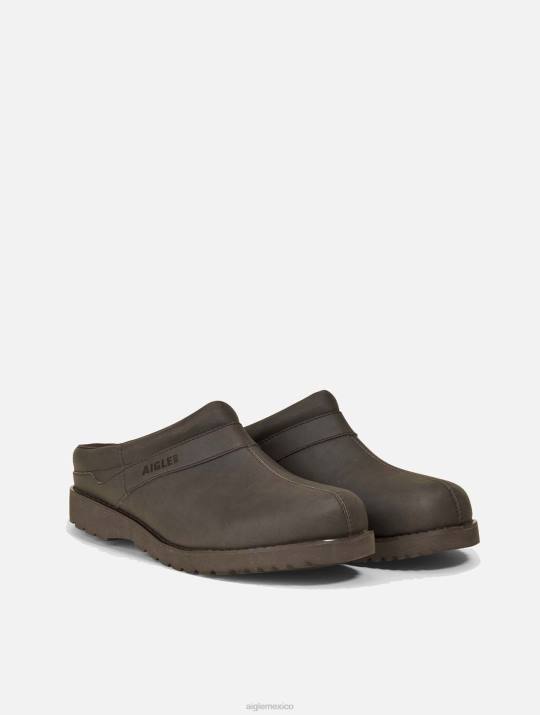 Aigle 86DD314 zapatos marron oscuro hombres zueco de cuero ultraligero