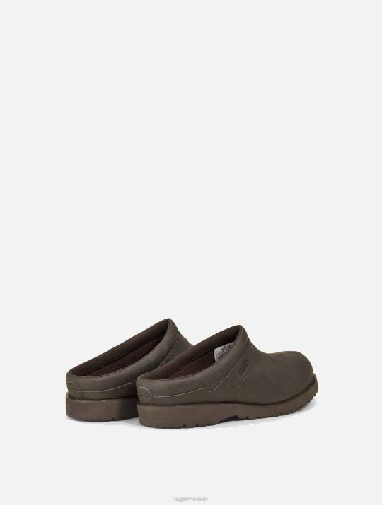 Aigle 86DD314 zapatos marron oscuro hombres zueco de cuero ultraligero