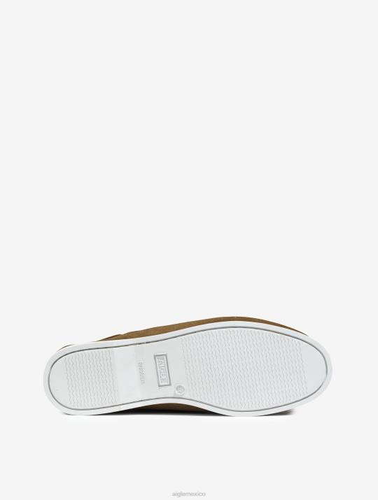 Aigle 86DD317 zapatos marrón dorado hombres mocasín clásico en piel nobuck