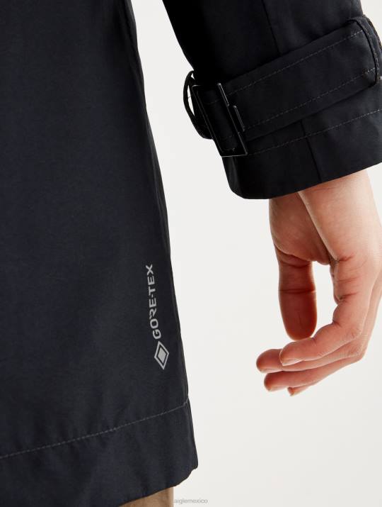 Aigle 86DD463 ropa negro mujer gabardina corta de gore-tex con capucha desmontable