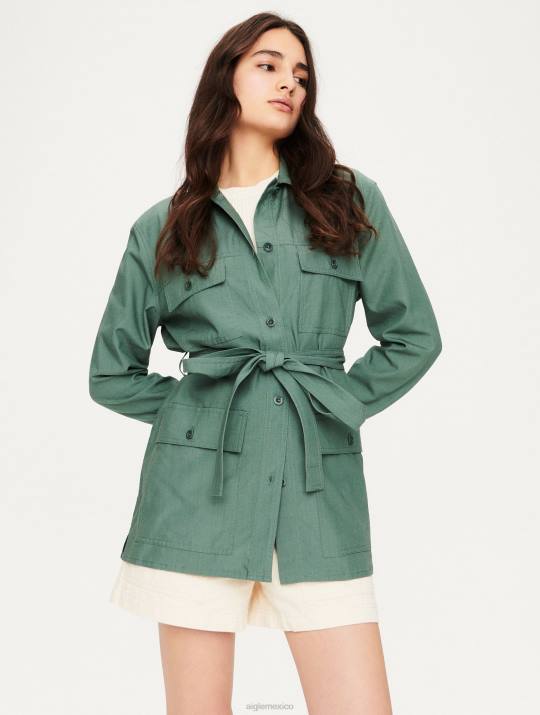 Aigle 86DD620 ropa gris verdoso mujer sobrecamisa de algodón y tencel