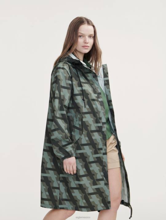 Aigle 86DD466 ropa caqui pr mujer parka mtd con capucha larga estampada