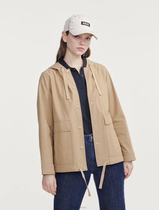 Aigle 86DD477 ropa mimbre yo mujer parka corta con capucha de grosgrain