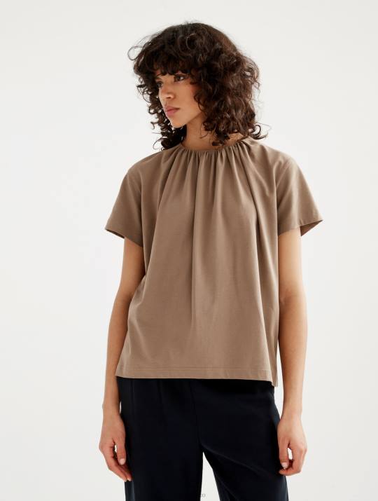 Aigle 86DD548 ropa capuchino mujer camiseta de manga corta con escote fruncido