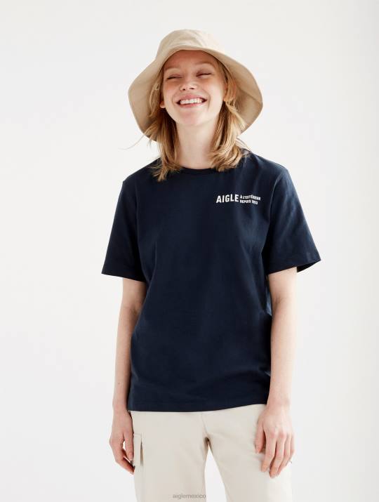 Aigle 86DD571 ropa imperio mujer camiseta de algodón orgánico con cuello redondo