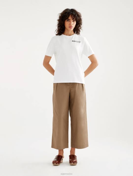 Aigle 86DD588 ropa blanco mujer camiseta de algodón orgánico con cuello redondo