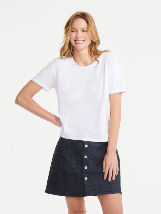 Aigle 86DD684 ropa blanco mujer camiseta de manga corta en mezcla de lino