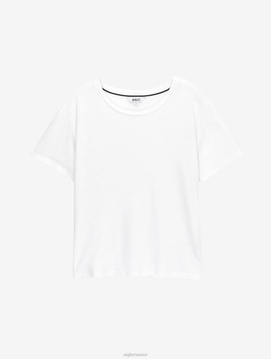 Aigle 86DD684 ropa blanco mujer camiseta de manga corta en mezcla de lino