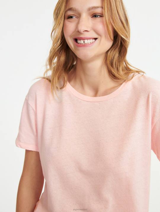 Aigle 86DD685 ropa cereza mujer camiseta de manga corta en mezcla de lino