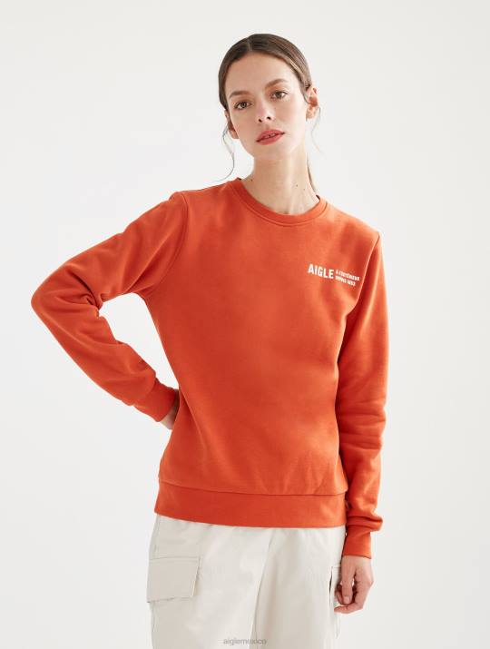 Aigle 86DD539 ropa goji mujer sudadera con cuello redondo cepillada y estampado en el pecho