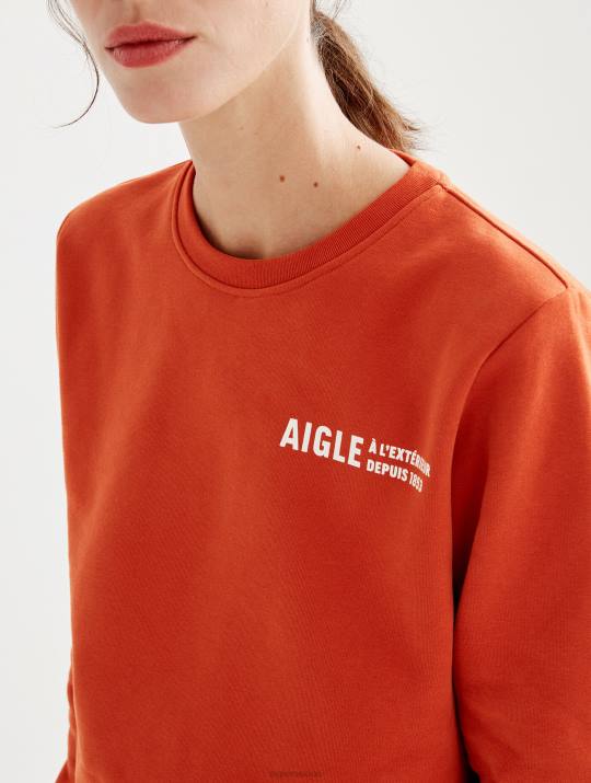 Aigle 86DD539 ropa goji mujer sudadera con cuello redondo cepillada y estampado en el pecho