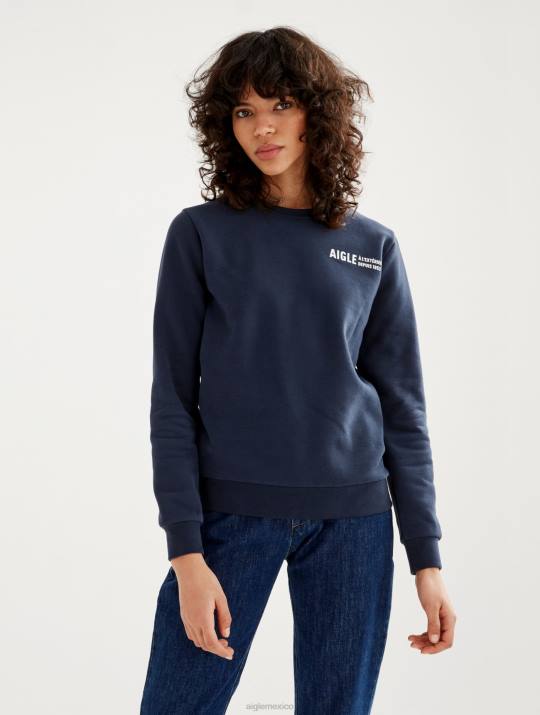 Aigle 86DD545 ropa imperio mujer sudadera con cuello redondo cepillada y estampado en el pecho