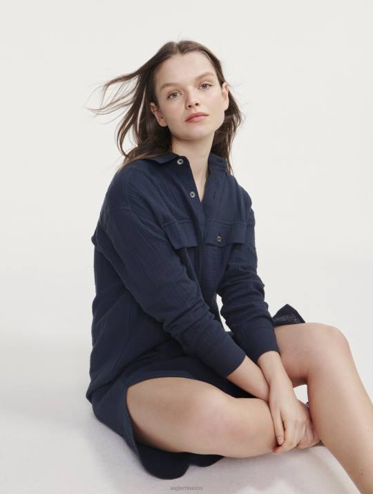 Aigle 86DD445 ropa imperio mujer vestido camisero de gasa de algodón