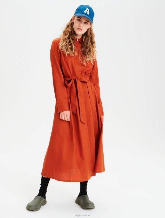 Aigle 86DD690 ropa marrón dorado mujer vestido largo con cintura curva