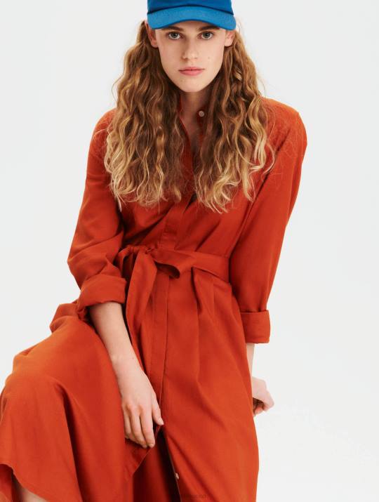 Aigle 86DD690 ropa marrón dorado mujer vestido largo con cintura curva