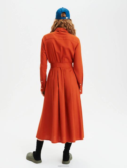 Aigle 86DD690 ropa marrón dorado mujer vestido largo con cintura curva