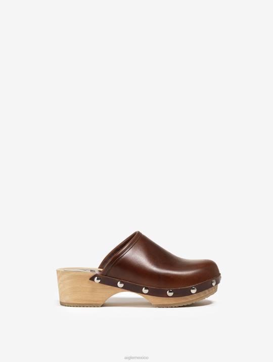 Aigle 86DD630 zapatos Borbón mujer zueco de cuero y madera